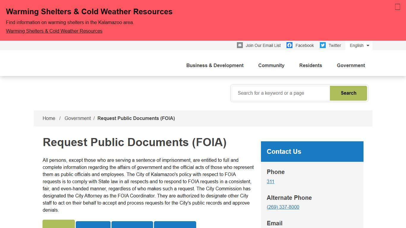 Request Public Documents (FOIA) City of Kalamazoo