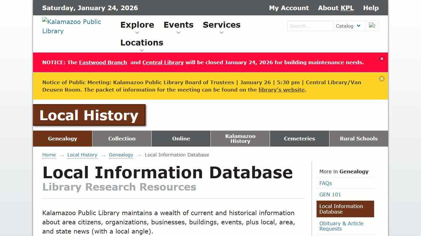 Local Information Database — Kalamazoo Public Library