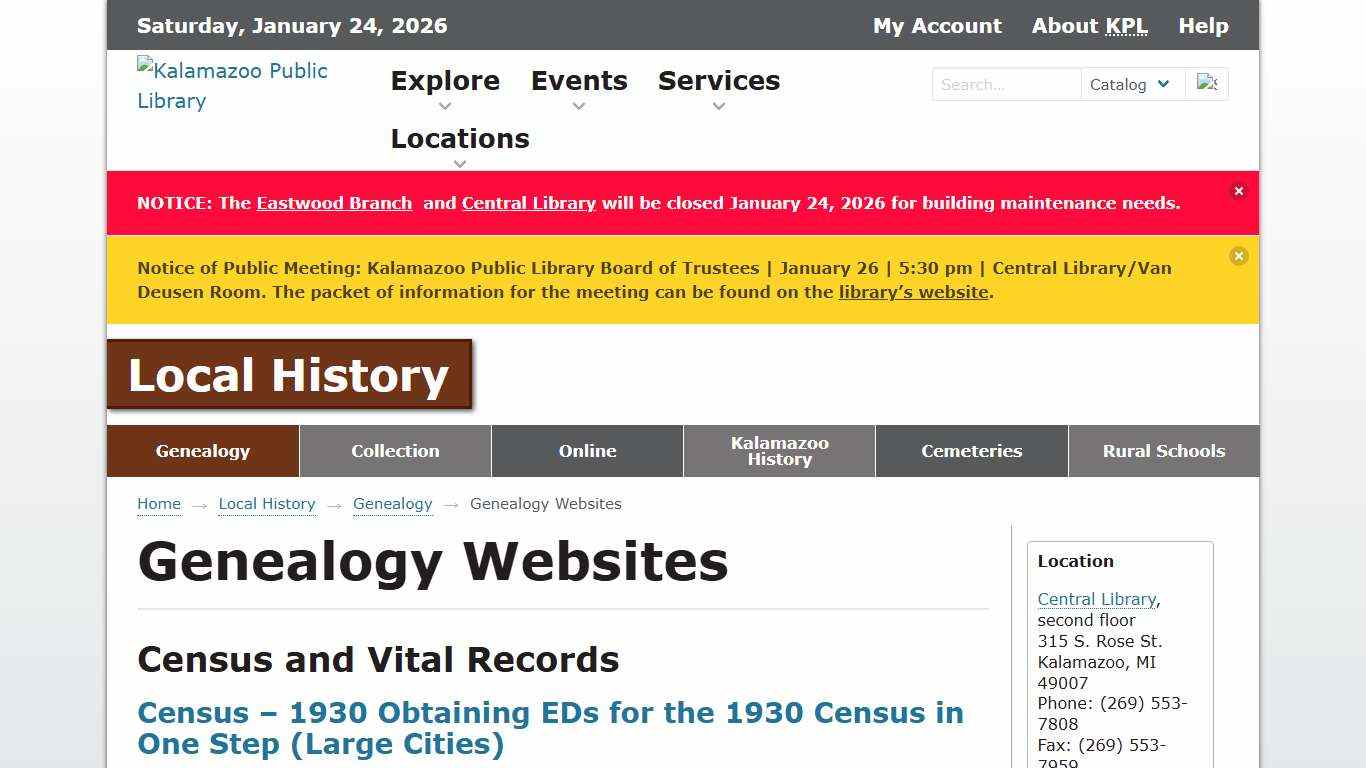 Genealogy Websites — Kalamazoo Public Library